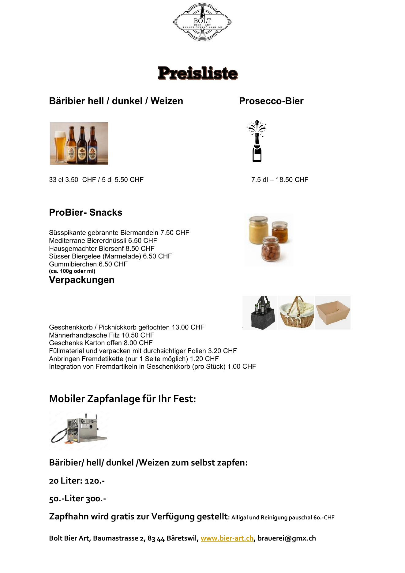 Bolt Bier-Art Preisliste Vorschau